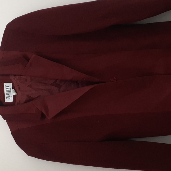 Vtg Chinatown by John Rocha Wine Red Wool Blazer Jacket pea COAT 12 UK 8 US - Picture 7 of 13